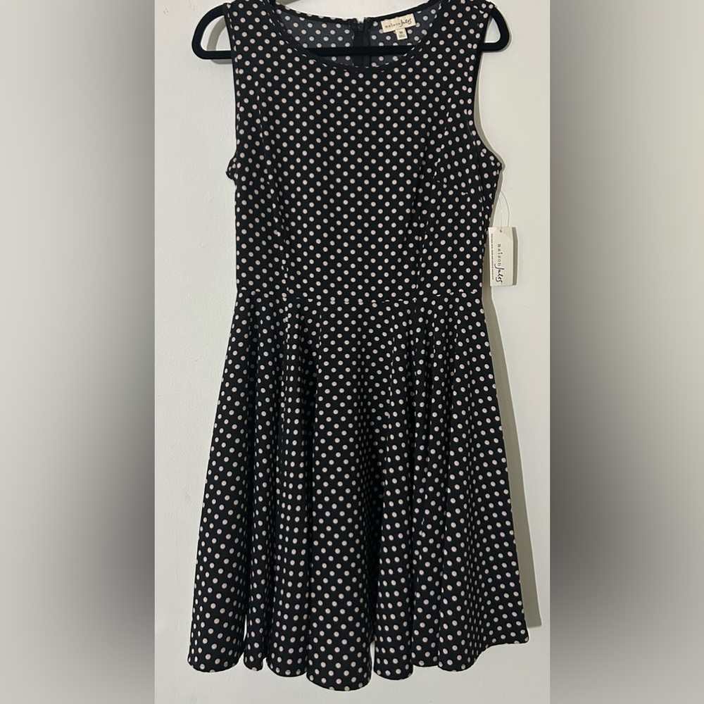NWT Maison Jules Black Dress with White Polka Dots